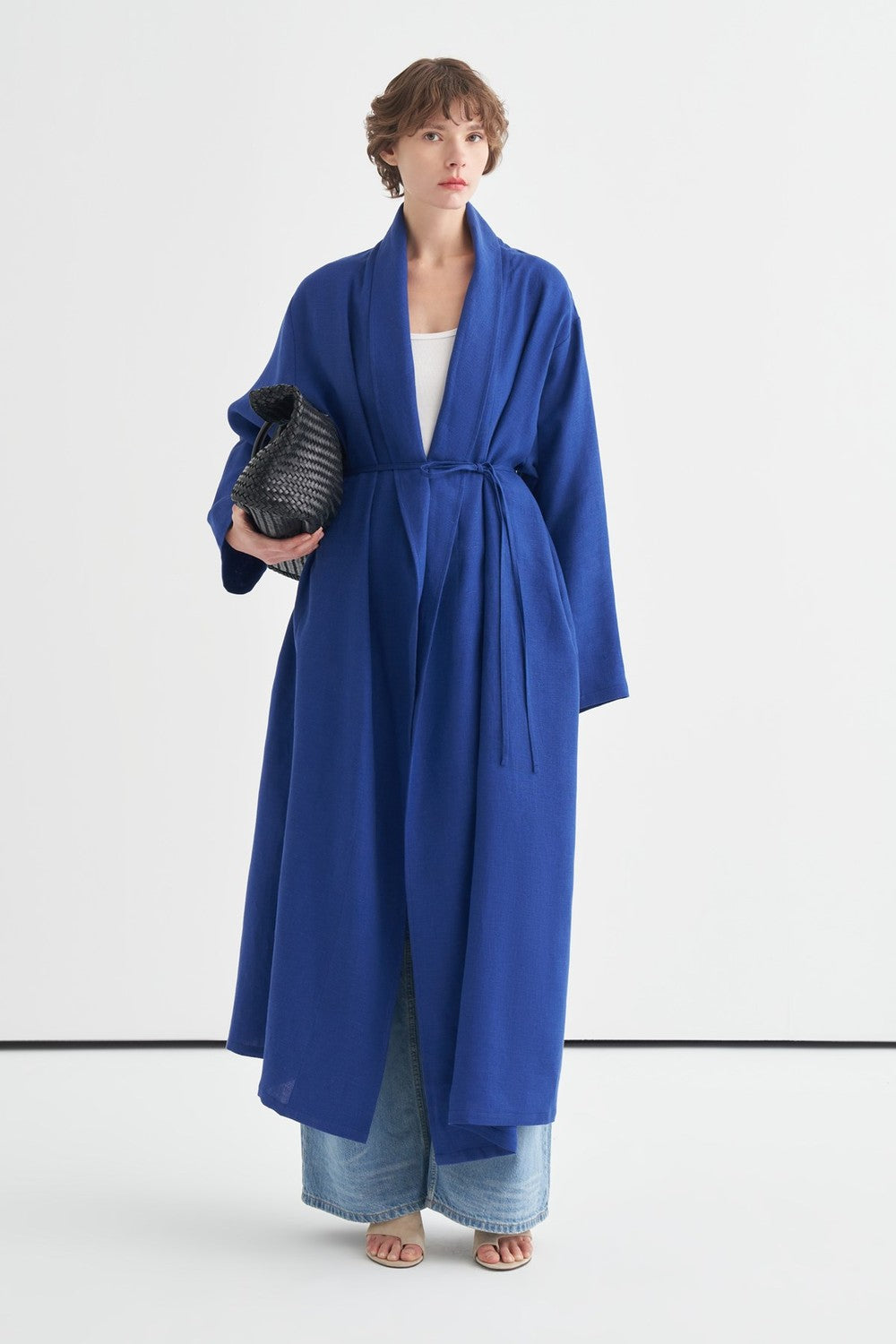 Kimono long bleu royal ceinturé pour femme élégante et modeste - ZAYÉRA Paris