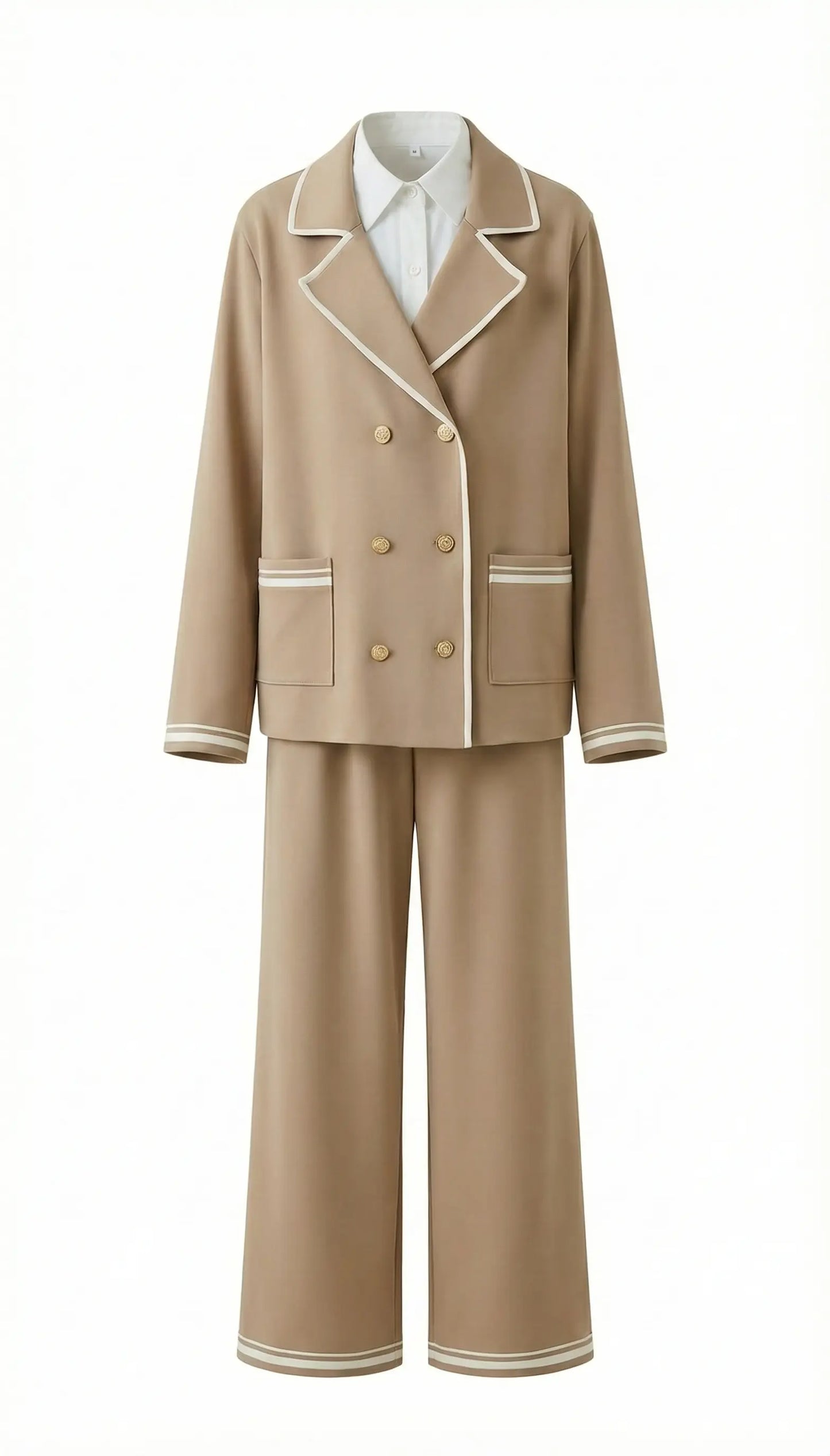 Ensemble Beige Femme 2 Pièces | Veste Style Tailleur & Pantalon Large