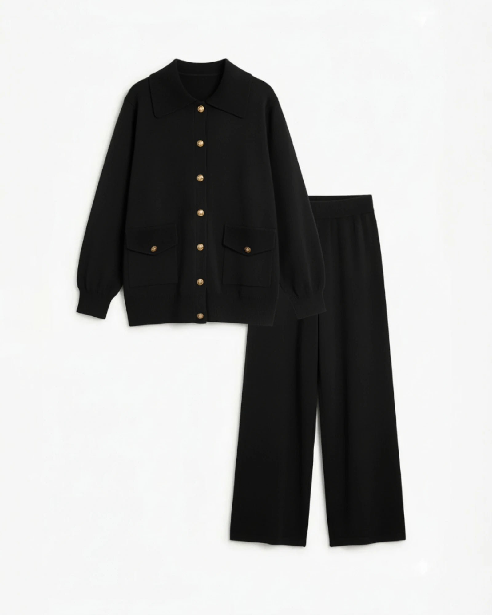 Ensemble noir tunique boutonnée et pantalon large, tenue couvrante - ZAYÉRA Paris