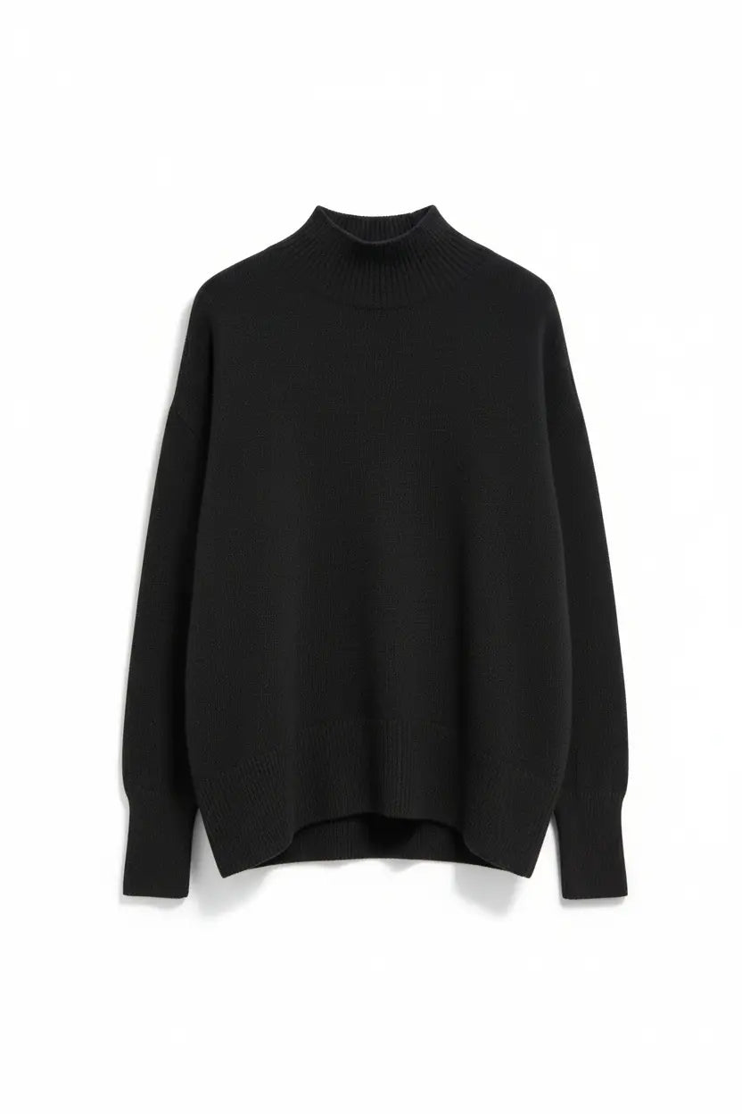 Pull oversize noir en laine, basique d'hiver couvrant - ZAYÉRA Paris